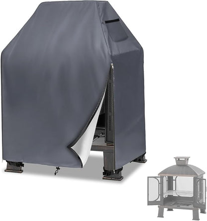 Outdoor Fireplace Cover,Heavy Duty 600D Waterproof Wood Burning Fireplace Cover,Square Chiminea Fireplace Covers 32" L x 24" W x 45" H,Grey