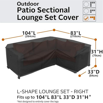 Heavy Duty Outdoor Sectional Sofa Cover, 104"X83" Waterproof 600D Patio Furniture Covers, L-Shaped Lawn Patio Couch Cover, Right Facing