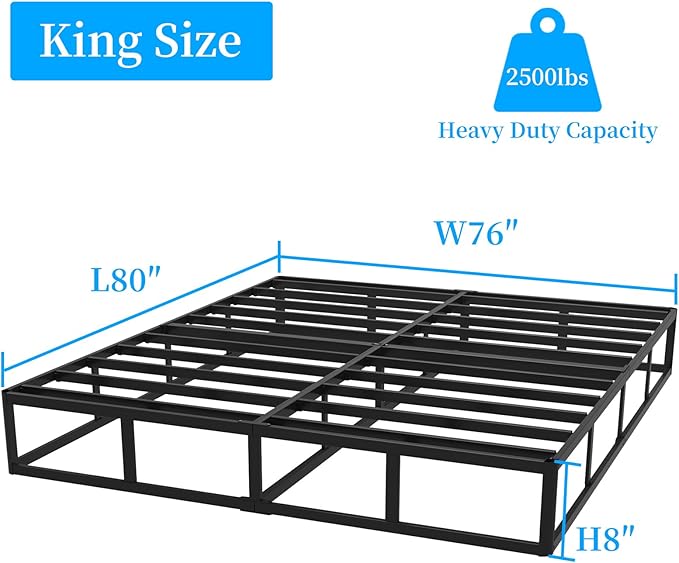 Awesofurni King Box Spring, 8 Inch King Size Box Spring Only, 3000 lbs Heavy Duty Metal Frame Mattress Foundation with Fabric Cover, Easy Assembly-Noise Free