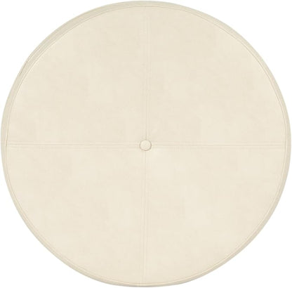 HomePop Round Leatherette Storage Ottoman with Lid, Ivory Large