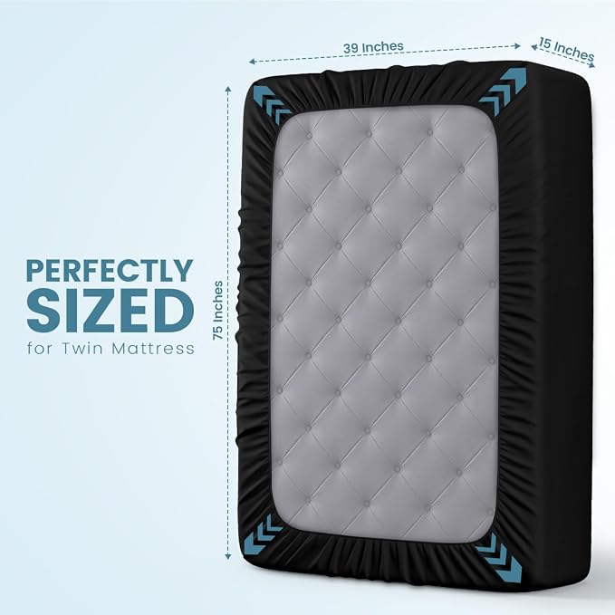 Twin Size Mattress Protector Waterproof, Premium 200 GSM Terry Mattress Cover, Soft & Breathable Bed Cover, Fitted Sheet Style Stretchable Deep Pockets 15" by Utopia Bedding (Black)