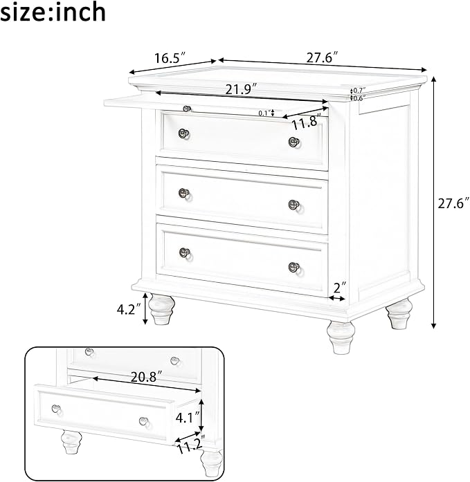 Merax Nightstand with Drawers Set of 2, Wood Bedside End Table with Pull Out Tray, Black (No Guide Rails)
