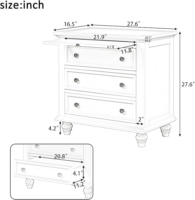 Merax Wood Nightstand with Drawers Set of 2, Bedside End Table with Pull Out Tray, Blue (No Guide Rails)