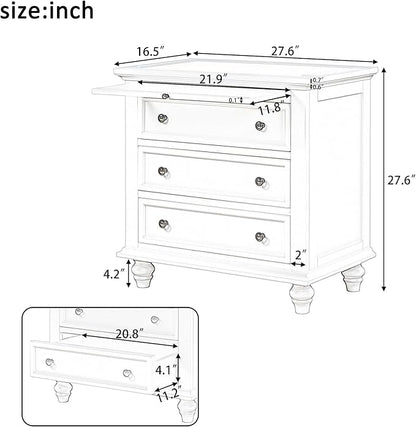 Merax Wood Nightstand with Drawers Set of 2, Bedside End Table with Pull Out Tray, Blue (No Guide Rails)