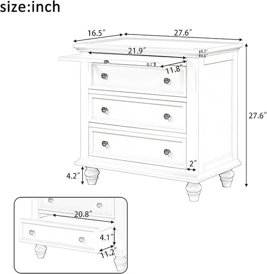 Merax Wood Nightstand with Drawers Set of 2, Bedside End Table with Pull Out Tray, Blue (No Guide Rails)