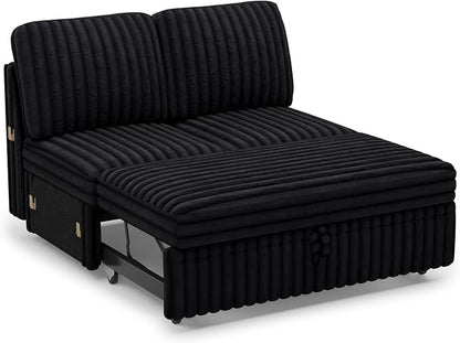 Belffin Corduroy Sleeper Sofa with Pull Out Bed Module Loveseat with Pullout Bed for Sectional Sofa Couch Black Couch