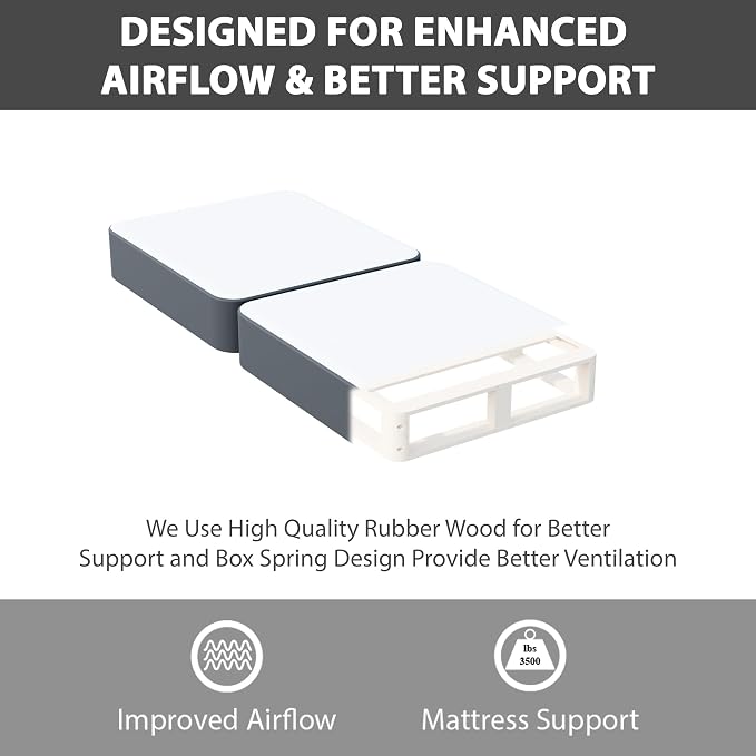 Treaton, Box Spring Bed Base Twin XL Size, 4-Inch Wood Mattress Foundation – Amish Made in USA – Quiet Noise Free, 2-Pieces Under Mattress-Support BoxSpring, Fully Assembled, Gray