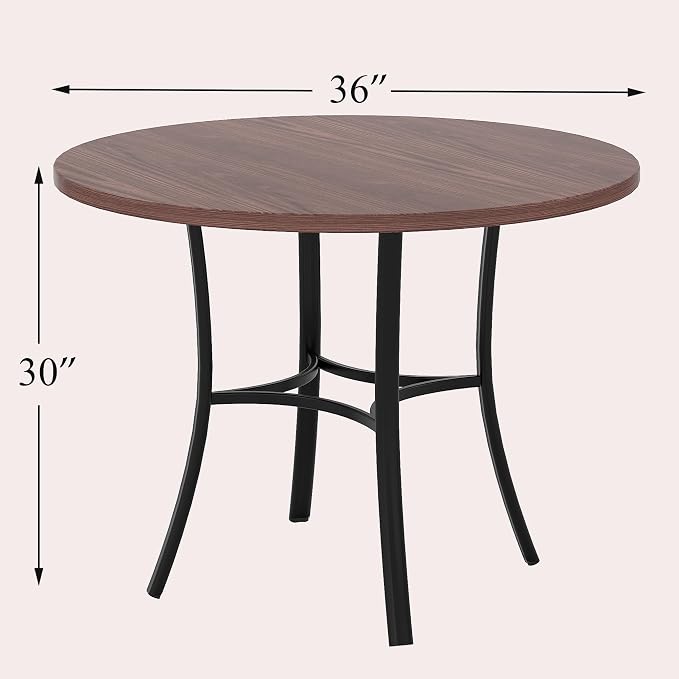 VECELO 36" Round Dining Table for 4, Wood Grain Dinette with Metal Frame for Kitchen, Apartment, Home, Space-Saving, Brown