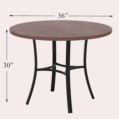VECELO 36" Round Dining Table for 4, Wood Grain Dinette with Metal Frame for Kitchen, Apartment, Home, Space-Saving, Brown