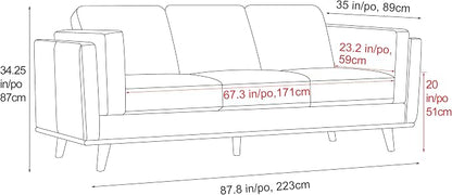 Valencia Artisan Full Leather Sofa 88” - Pure Full Italian Nappa Leather Couch, Solid Wood Accent, Ultimate Comfort, Modern Grey