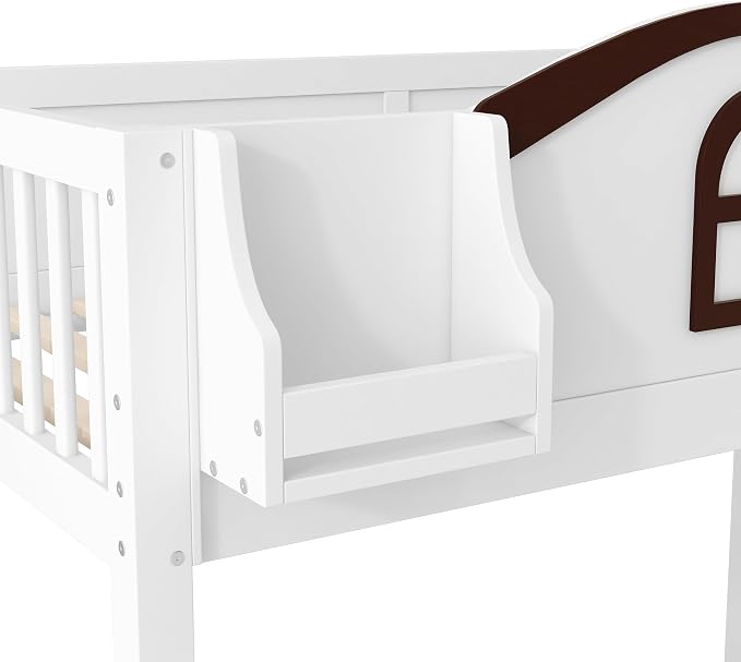 RUNNA Twin Over Full Bunk Bed with Slide,Storage Stairs,Shelf | Twin over full bunk bed with slide, storage stairs, overhead shelf, solid wood, guardrails, no box spring needed