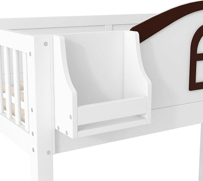 RUNNA Twin Over Full Bunk Bed with Slide,Storage Stairs,Shelf | Twin over full bunk bed with slide, storage stairs, overhead shelf, solid wood, guardrails, no box spring needed