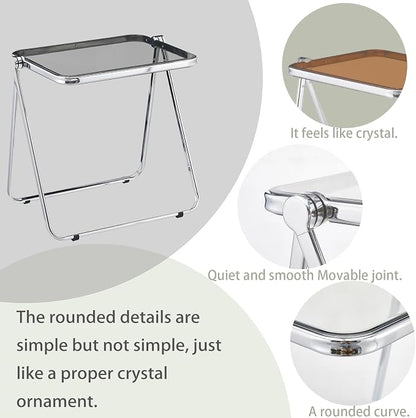 Clear Acrylic Folding TV Tray Table No Assembly Portable Side Desk, Lightweight Compact Computer Table for Small Space Home Office Dorm RV Apartment (Grey)