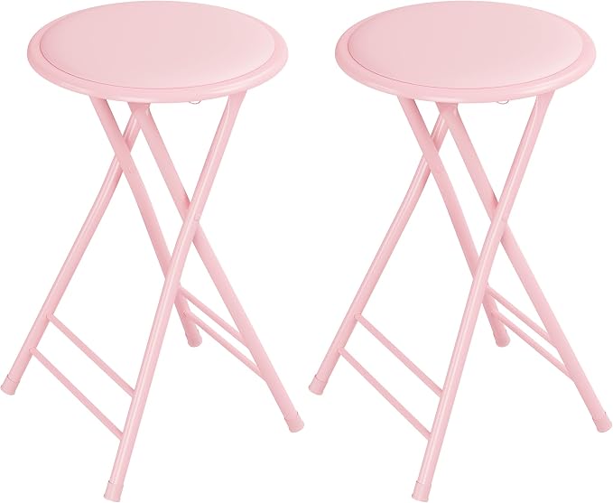 Lavish Home Folding Stool - Set of 2 Counter Height Bar Stools – 24-Inch Backless Folding Chairs with 225lb Capacity for Kitchen, Rec Room, or Game Room (Pink)