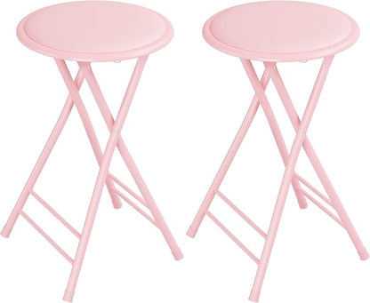 Lavish Home Folding Stool - Set of 2 Counter Height Bar Stools – 24-Inch Backless Folding Chairs with 225lb Capacity for Kitchen, Rec Room, or Game Room (Pink)