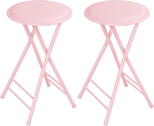 Lavish Home Folding Stool - Set of 2 Counter Height Bar Stools – 24-Inch Backless Folding Chairs with 225lb Capacity for Kitchen, Rec Room, or Game Room (Pink)
