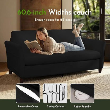 Valthie 80" Corduroy Loveseat Sofa, Modern Comfy Couches with Side Pocket, 3-Seater Sofa Couch for Living Room, Bedroom and Small Spaces,Black