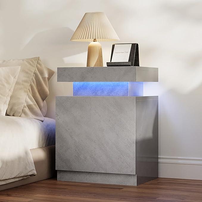 MXV Nightstand Set of 2 with LED Lights,Night Stand with Storage Cabinet for Bedroom,Bedside Table with LED (Grey, 24IN Tall)