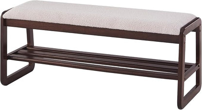 Achicsofar Shoe Rack Bench,2 Tier Solid Wooden Entryway Bench(Gray Lilac) | with Shoe Storage, Shoe Rack with Cushion, for Living Room, Hallway, Garage, 11.8"D x 39.4"W x 16.5"H