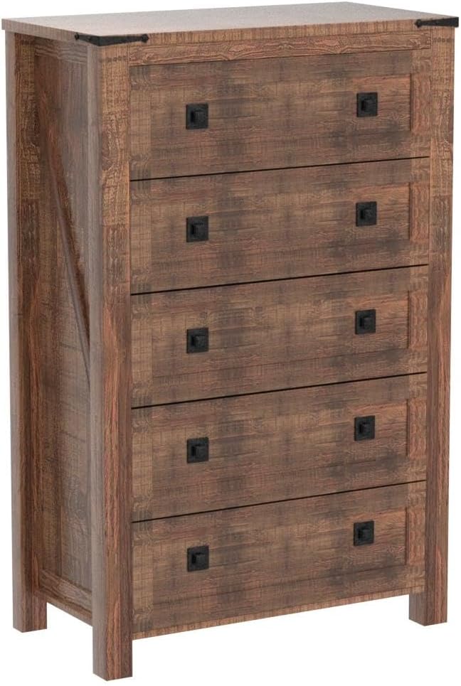 T4TREAM 48" Tall Farmhouse 5-Drawer Dresser for Bedroom, Reclaimed Barnwood | Rustic chests of drawers, Wood Storage Cabinet, Metal Handle, Unique Corner Accent, Bedroom, Living Room, Hallway