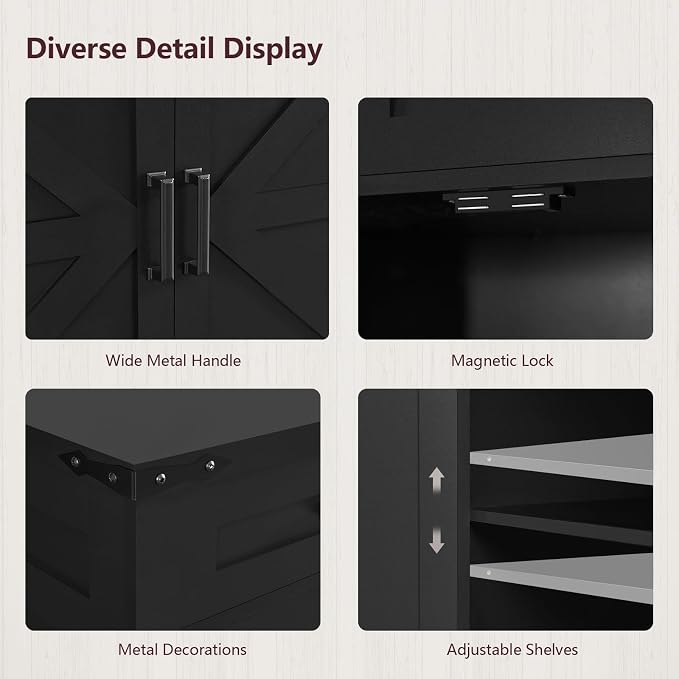 usikey Buffet Cabinet, 61” Large Sideboard Buffet Storage Cabinet with 3 Drawers, Farmhouse Coffee Bar with 4 Doors, for Kitchen, Living Room, Black