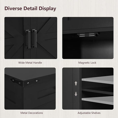 usikey Buffet Cabinet, 61” Large Sideboard Buffet Storage Cabinet with 3 Drawers, Farmhouse Coffee Bar with 4 Doors, for Kitchen, Living Room, Black