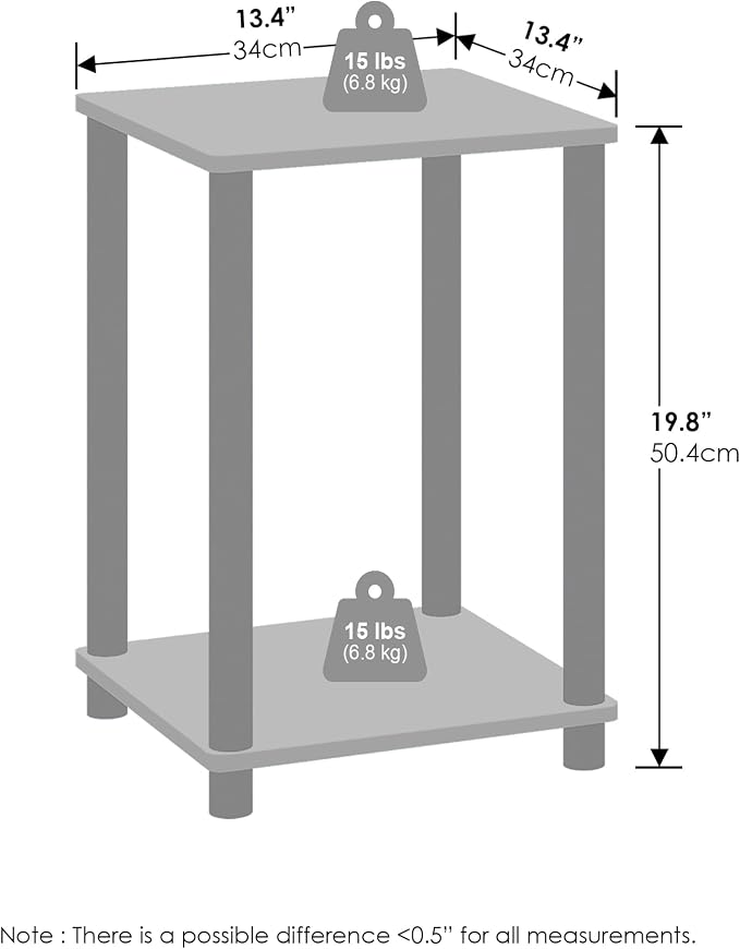 Furinno Turn-N-Tube Night Stand, 2-Tier Open Shelf Design Nightstand, Toolless Bedside Table, End Table, Side Table, for Bedroom, Closet, Dorm, White