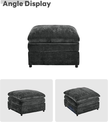 Iroomy 25" Chenille Ottoman, 9.5" Thick Cushion, Upholstered Footrest Modern Footstool & Bench for Living Room, Bedroom, Dark Gray