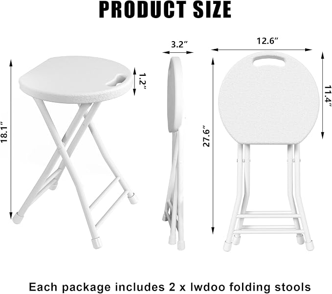 Folding Stool, 18 Inch Foldable Stool with Handle & Steel Frame, Pack of 20 Folding Bar Stools, 440lbs Sturdy Foldable Lightweight Metal Chair for Camping, Indoor and Outdoor, White