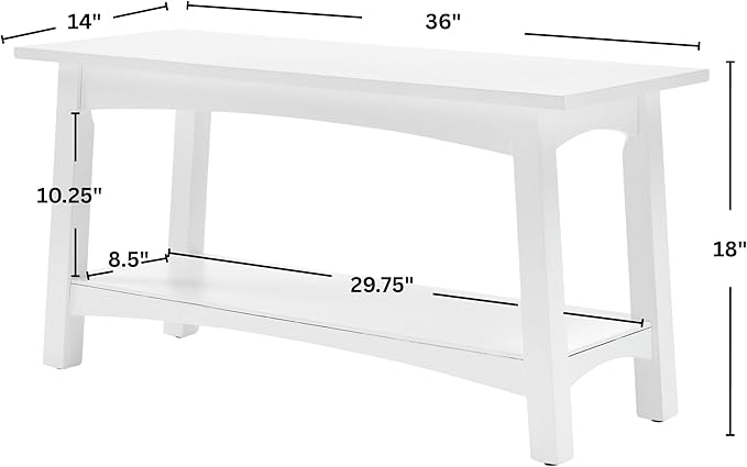 Craftsbury 36-Inch Solid Wood Entryway Bench with Storage Shelf – Easy Assembly Small Seating Bench for Hallway, Living Room, or Foyer by Alaterre Furniture (White)