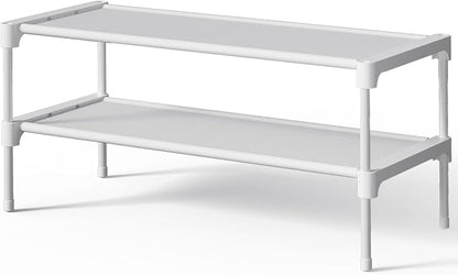 Kitsure Shoe Rack - Non-Woven Shoe Rack Shelf, Shoe Organizer for Closet, Entryway, Garage & Corridor, Stackable Shoe Shelves, 27.5" Wide - 2 Tier, White