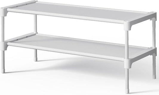 Kitsure Shoe Rack - Non-Woven Shoe Rack Shelf, Shoe Organizer for Closet, Entryway, Garage & Corridor, Stackable Shoe Shelves, 27.5" Wide - 2 Tier, White