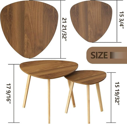 BAMEOS Bamboo Nesting Triangle End Table,Set of 2 Side Table Modern Minimalist Coffee Table for Living Room (Walunt)