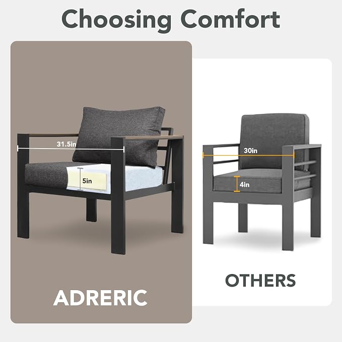 Patio Furniture Set 11 Seats and Coffee Table, 9 Pieces Patio Conversation Set with Thick Cushion, Ottomans, Deluxe Aluminum Modern Outside Sectional for Porch, Balcony, Deck, Yard, Dark Gray