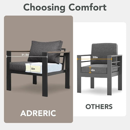 Patio Furniture Set 7 Seats and Coffee Table, 5 Pieces Patio Conversation Set with Thick Cushion, Ottomans, Deluxe Aluminum Modern Outside Sectional for Porch, Balcony, Deck, Yard, Dark Gray