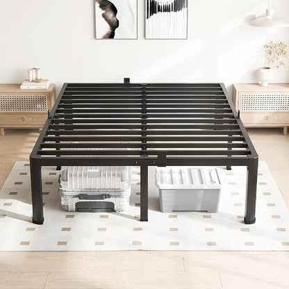 VIPSHOW 14 Inch Full Size Bed Frame, 3500Lbs Heavy Duty Metal Platform with Round Corner Legs Mattress Slide Stopper, Steel Slat Support No Box Spring Needed, Noise Free, Non-Slip, Easy Assembly