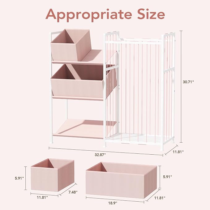 BBLIKE Stuffed Animal Storage - Kids Storage Organizer with 4 Removable Bins, Kids Storage Toy Shelf Organizer for Stuffed Animal Holder for Bedroom Playroom Nursery, Pink