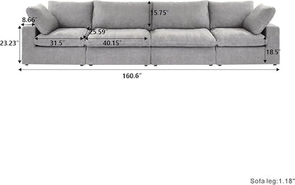 Cloud Modular Sectional Sofa Couch,160" Convertible Couches Wide 4 Seater Sofa for Living Room,Minimalist Deep Sofa Couches,Sofa Covers Washable&Replaceable(Grey)