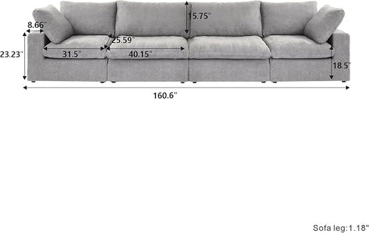 Cloud Modular Sectional Sofa Couch,160" Convertible Couches Wide 4 Seater Sofa for Living Room,Minimalist Deep Sofa Couches,Sofa Covers Washable&Replaceable(Grey)