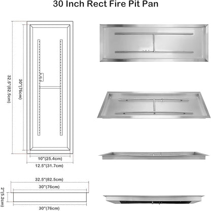 Stanbroil 30 x 10 Inch Drop-in Fire Pit with Burner and All Accessories Required for DIY Fire Pit Projects, Natural Gas Version, 125,000 BTU Max