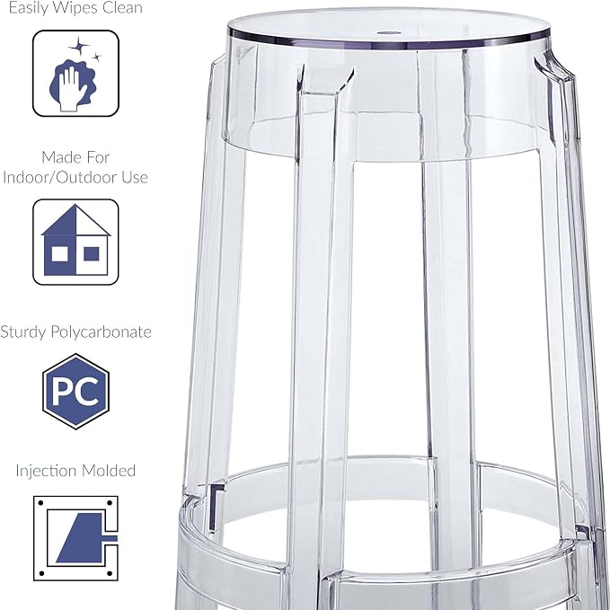 Modway Casper Modern Acrylic Counter Bar Stool in Clear - Fully Assembled