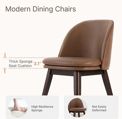 KISLOT Wooden Dining Chairs Set of 4, Faux Leather Upholstered Modern Dining Room Chairs with Double-Layer Thick Seat Cushion & Ergonomic Backrest for Restaurant, Kitchen and Café, Brown, 2 Boxs
