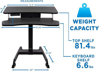 Mount-It! Electric Height Adjustable Standing Desk with Wheels | Professional Mobile Workstation for Office & Commercial Use | Heavy-Duty Rolling Sit Stand Desk