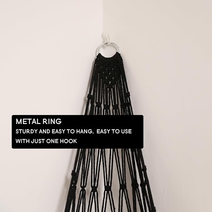 Amdermi Stuffed Animal Hammock Corner Hanging Net for Stuffy Animal Storage Macrame Toy Display Plushie Toy Holder-Perfect for The Tiny Space Walls, Kid Bedroom Decor Playroom Organizer (Black XL)