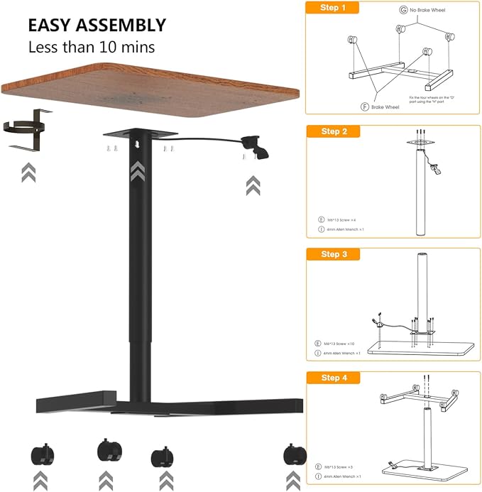 28-Inch Mobile Standing Desk, Computer Workstations with Cup Holder, Portable Standing Desk with Lockable Wheels, Rolling Table for Home Office Classroom Hospital (Walnut)