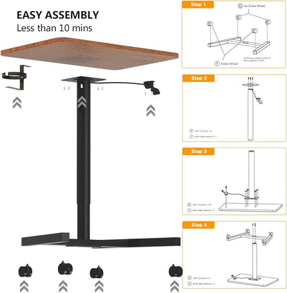 28-Inch Mobile Standing Desk, Computer Workstations with Cup Holder, Portable Standing Desk with Lockable Wheels, Rolling Table for Home Office Classroom Hospital (Walnut)