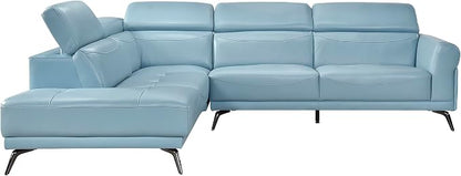 Lexicon L-Shaped Sectional Couch with Left Chaise, Top Grain Leather Match Sectional Sofa, Adjustable Headrests, Black Chrome Metal Legs, High-Density Cushions, Stitching, for Living Room, Blue