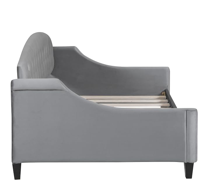 Ball & Cast Twin Size Daybed,Velvet Upholstered Day Bed Frame with Button Tufted Backrest,Modern Sofa Bed for Living Room, Bedroom,Guest Room,No Box Spring Needed,Gray