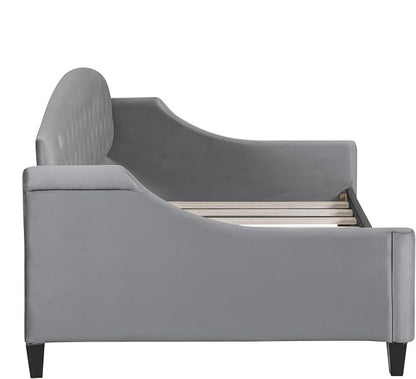 Ball & Cast Twin Size Daybed,Velvet Upholstered Day Bed Frame with Button Tufted Backrest,Modern Sofa Bed for Living Room, Bedroom,Guest Room,No Box Spring Needed,Gray