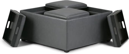 SIMPLIHOME Avalon Wide Contemporary Square Coffee Table Storage Ottoman, Stone Grey, Table Ottoman